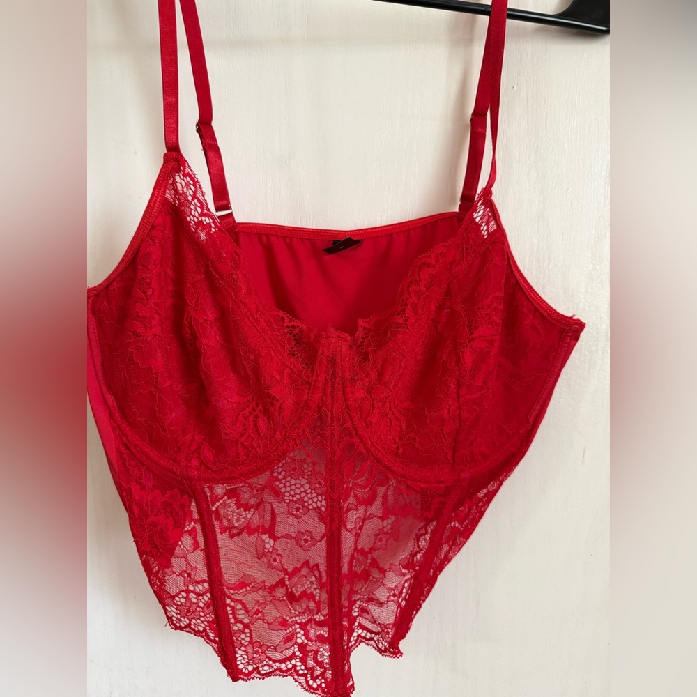 SHEIN Red Lace Longline Underwire top